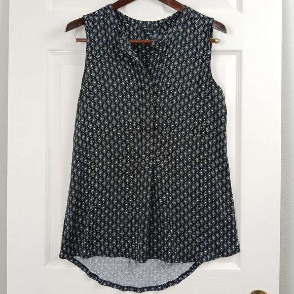 Ann Taylor Sleeveless Camp Tunic Small split neck tank top half snap dual fabric - Picture 2 of 10